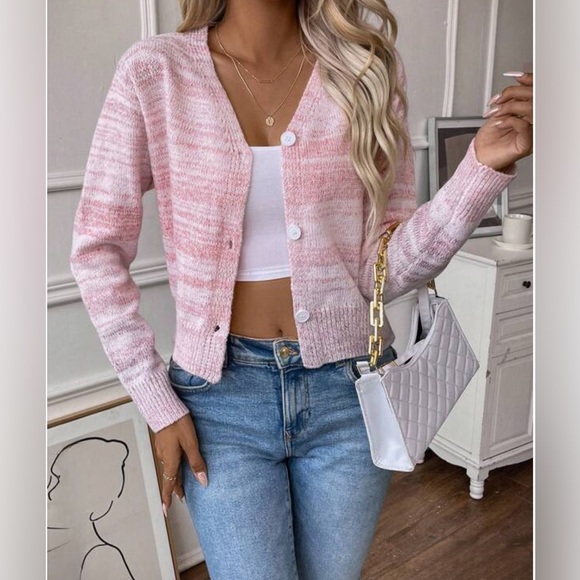 Soft Pink V Neck Button Front Cardigan - Picture 3 of 9